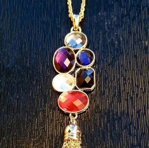 6 Gem Necklace with Chain Tassle - Costume